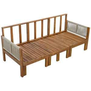 English Elm Outdoor Acacia Wood Dining Set Seats Six with Cushioned Armrest Chairs for Patio Beige,Natural Wood N719Z000220A