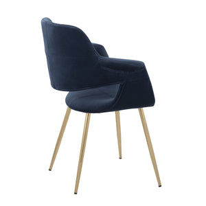 English Elm Vintage Glam Art Deco Chair Set of 2 – Blue Velvet Upholstery, Gold Metal Legs, Cushioned Retro Chic Elegance B202P223670