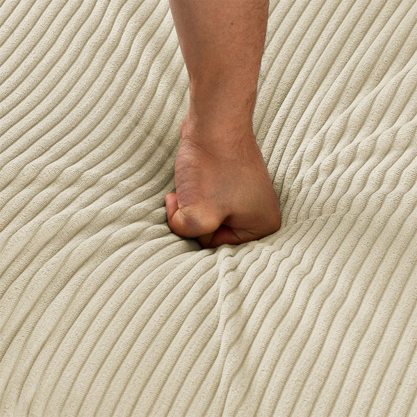 English Elm L-Shaped Modern Sofa With Ottoman, Storage, Cup & Phone Holders - Beige Corduroy Comfort For Living Rooms W1117S00209