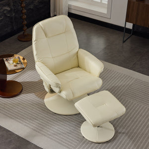 English Elm 011-Massage Recliner Chair with Ottoman, 360° Swivel PU Leather, 5-Point Vibration Massage, Heated Seat, 140° Backrest Comfort Beige W2636P262427