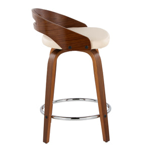 English Elm Cassis 24" Mid-Century Modern Counter Stool Set Of 2 With Swivel Cream Faux Leather & Walnut Wood B202S00014