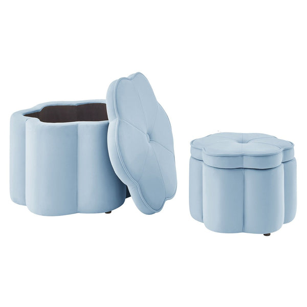 English Elm Set of 2 Flower Petal Velvet Storage Ottomans Sculptural Nesting Seating for Living Room Seaglass W2186P440644