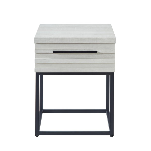 English Elm Celestial Modern Storage End Table with Drawer and Metal Base — Durable MDF Veneer Accent Nightstand White T2574P163352
