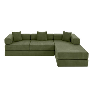 English Elm 108'' Modular Cloud Sectional Corduroy Couch with Fold Flat Backrest for Living Rooms Green W1117S00294