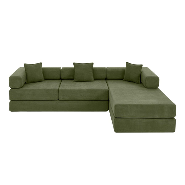 English Elm 108'' Modular Cloud Sectional Corduroy Couch with Fold Flat Backrest for Living Rooms Green W1117S00294