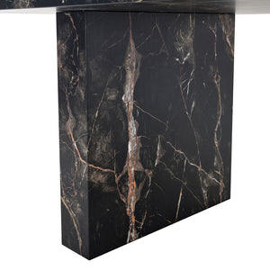 English Elm Table and Chair Set 7 Piece Marble Pattern Mdf Top with Linen Dining Seats Black,Light Gray W1151S03920