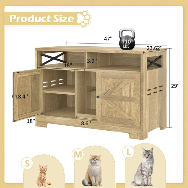 English Elm GO Double Cat Litter Box Enclosure Furniture Table for 2 Cats — Farmhouse Hidden Washroom, Brown N704P270702D