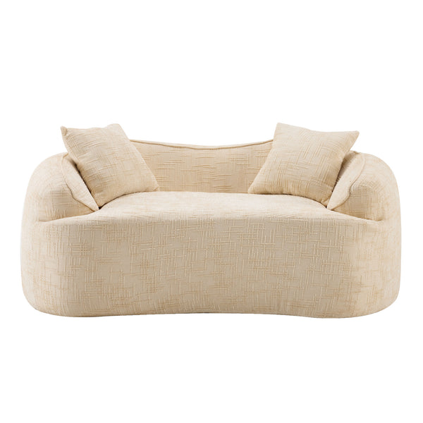 English Elm Beige Curved Two-Person Sofa with Chenille Fabric, Foam+Spring Support, 2 Pillows, Space-Saving Design W3612P350752