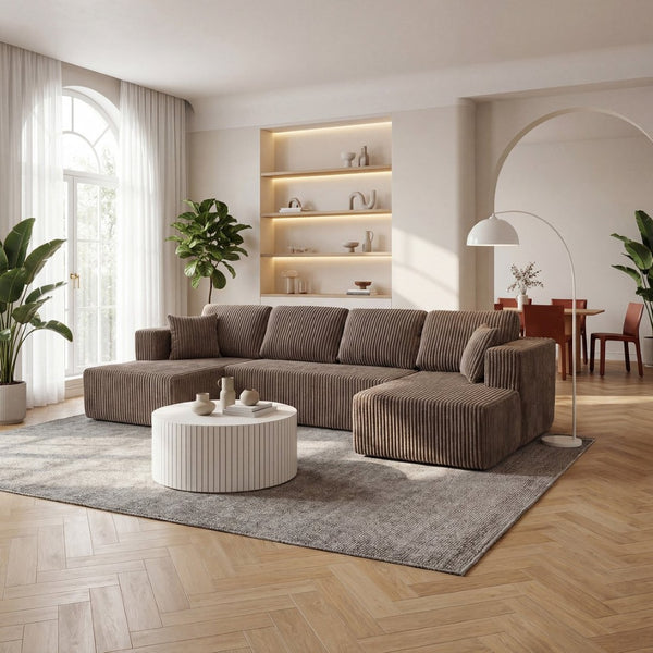 English Elm U Shape Modular Sectional Sofa Corduroy Upholstered Minimalist Living Room Couch Khaki W1919S00017