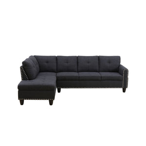 English Elm Black Faux Leather L Shaped Sectional with Cup Holders Nailhead Trim Storage Charcoal Grey B2730S00029