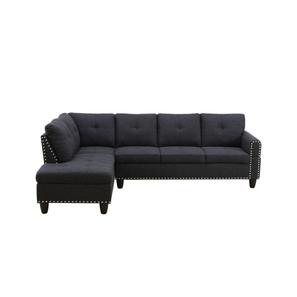 English Elm Black Faux Leather L Shaped Sectional with Cup Holders Nailhead Trim Storage Charcoal Grey B2730S00029