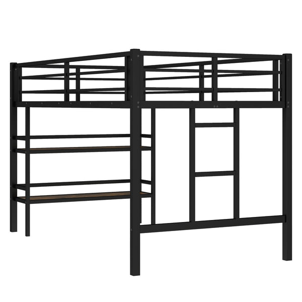 English Elm Twin Metal Loft Bed With Storage Shelf, Safe Climbing Ladder, Guardrails & Space-Saving Design For Kids W1580P309652-GIGA