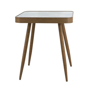English Elm 17.3x17.3x18" Elegant Square Accent Table with Glass Top, Faux Marble Surface & Antique Gold Legs W2078P406644