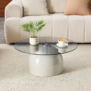 English Elm Nesting Coffee Tables Set of 2 Round Glass Top Steel Frame Living Room Accent W2920P438673