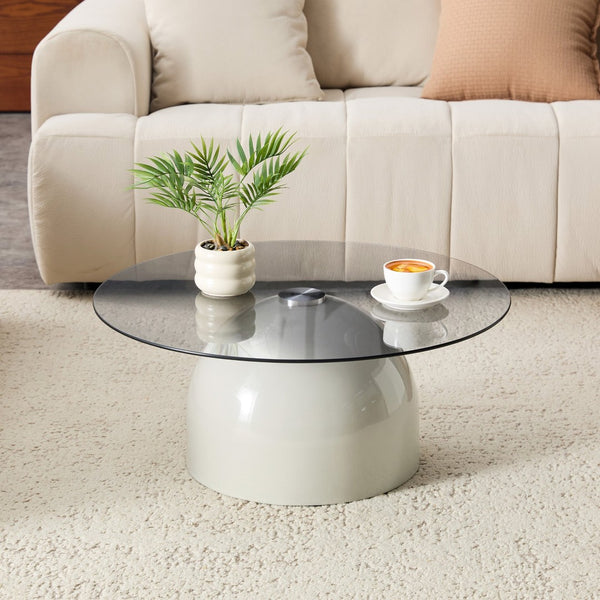 English Elm Nesting Coffee Tables Set of 2 Round Glass Top Steel Frame Living Room Accent W2920P438673