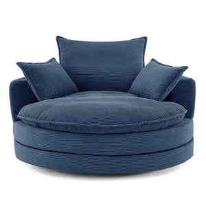 English Elm 360° Oversized Swivel Lounge Chair with 38" Deep Seat Dual-Layer Cushion Corduroy Accent Pillows Blue N719S002100C