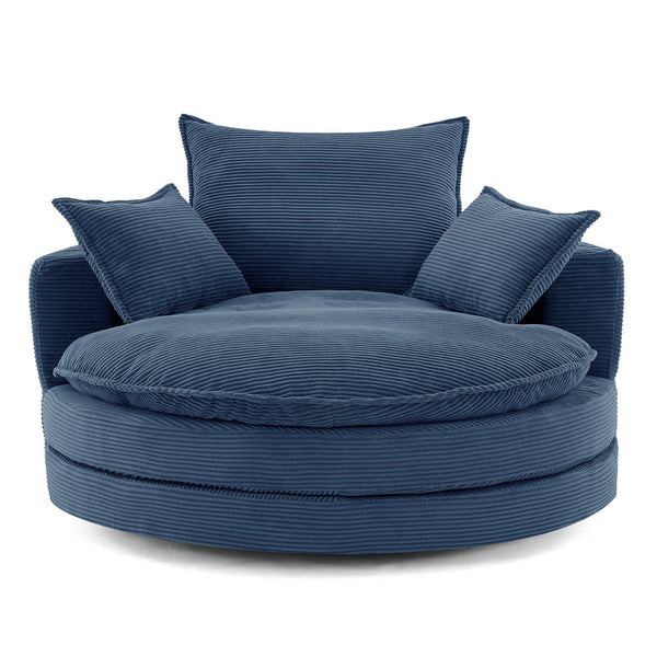English Elm 360° Oversized Swivel Lounge Chair with 38" Deep Seat Dual-Layer Cushion Corduroy Accent Pillows Blue N719S002100C