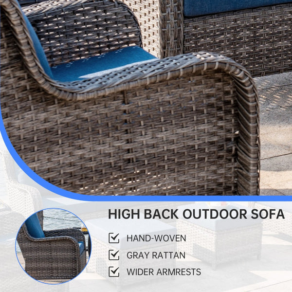 English Elm Jb Outdoor 5 Piece Pe Rattan Resort Set with Swivel Chairs and Weatherproof Cushions T5925S00007
