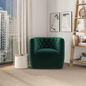 English Elm Ashcroft Furniture - Delaney Tufted Velvet Swivel Chair with Solid Wood Legs, Ergonomic Angled Back and Foam Support Green B183P281228