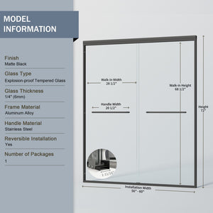 English Elm 56" Frameless Sliding Shower Door Tempered Glass Soft Close Matte Hardware Alcove Fit W1920P385320