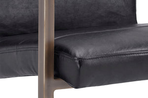 Sunpan Jafar Dining Armchair Set - Retro-Inspired Faux Leather Design with Rustic Bronze Steel Frame Vintage Black