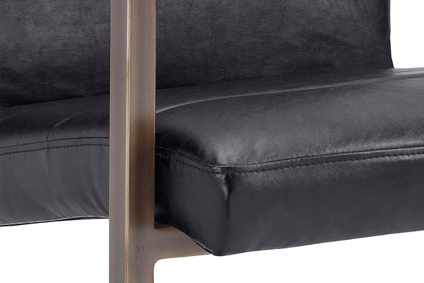 Sunpan Jafar Dining Armchair Set - Retro-Inspired Faux Leather Design with Rustic Bronze Steel Frame Vintage Black