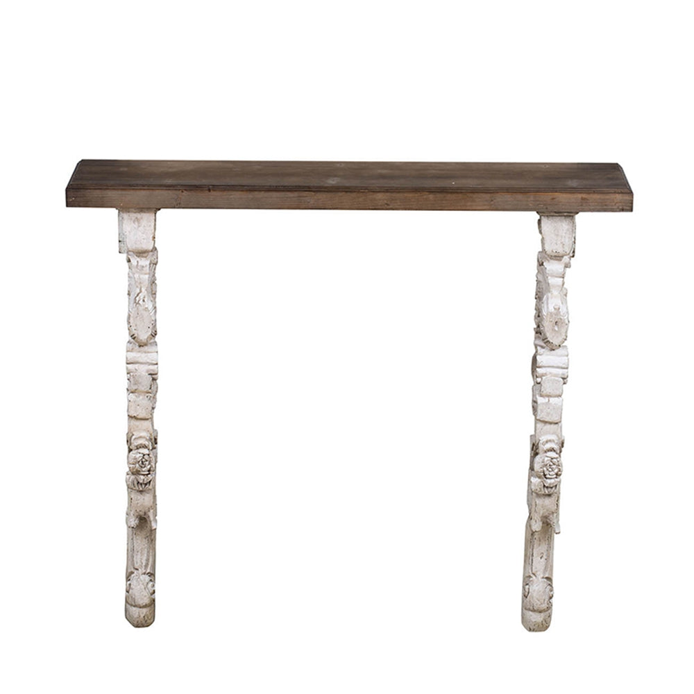 English Elm 47x11x43" Classic Vintage Natural and White Wall Shelf with Solid Fir Top Distressed Cottage Chic Decor W2078P201450