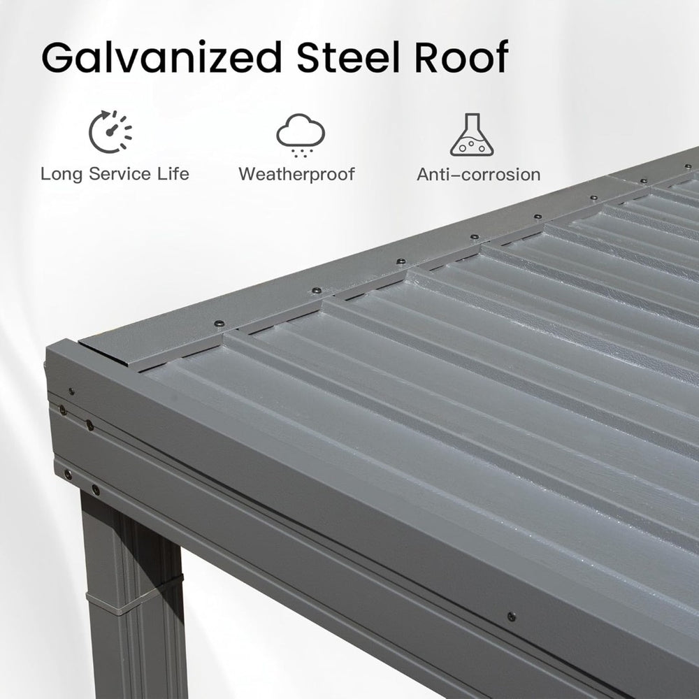 English Elm 10x14ft Lean to Hardtop Gazebo Wall Mounted Steel Roof Shelter for Deck Porch Gray W1859S00195