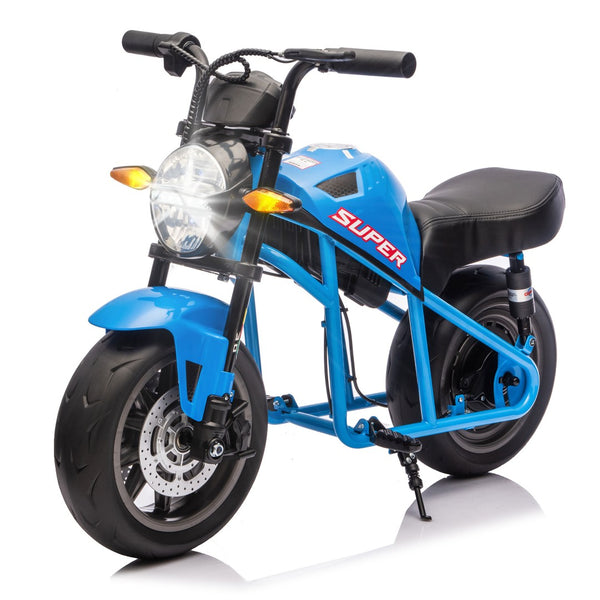 English Elm 24v300w Kids Electric Muscle Motorcycle with Dual Suspension Wide Eva Tires and Twist Throttle Blue W1578P382506