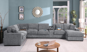 English Elm Chiara Chenille Sectional Sofa with Chaise Cupholders Usb Charging Ports Living Room Light Gray B2749S00236