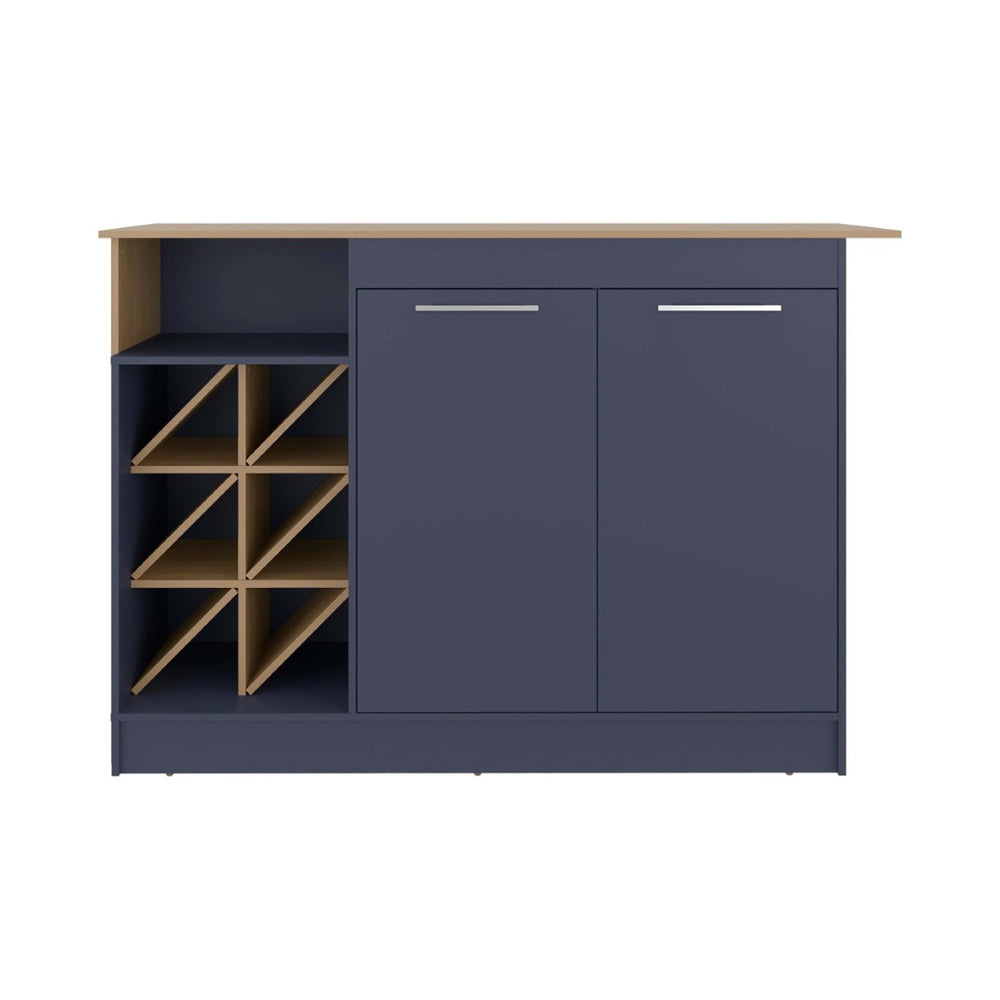 English Elm Kronos Two-tone Oak Kitchen Island with Bottle Rack Open Shelving and Cabinet Storage B062S01874