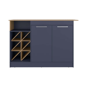 English Elm Kronos Two-tone Oak Kitchen Island with Bottle Rack Open Shelving and Cabinet Storage B062S01874