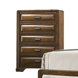 English Elm Transitional Brown Wood Chest with Dovetail Drawers Bronze Pulls and Bracket Legs B2741P372210