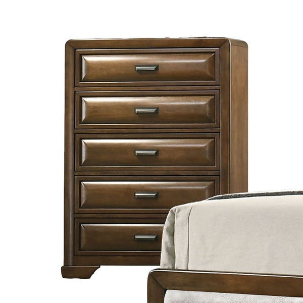 English Elm Transitional Brown Wood Chest with Dovetail Drawers Bronze Pulls and Bracket Legs B2741P372210