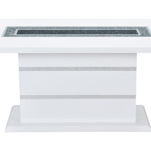 English Elm ARIYA Glossy Pedestal Bar Table with Glass Inlay, Solid Wood & MDF Construction, Contemporary Appeal White 45.7 L x 83 W x 6.5 H B201S00110