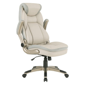 OSP Home Furnishings Exec Bonded Leather Office Chair with Lumbar Support Padded Arms and Ergonomic Tilt Taupe ECH17051-EC21