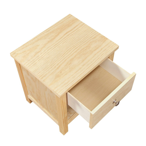 English Elm 1-drawer Nightstand Open Cubby Natural Pine Wood Bedside Table for Farmhouse Bedroom B011P473067