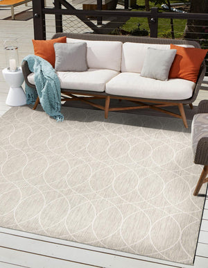 Unique Loom Outdoor Trellis Gitter Machine Made Trellis Rug Light Gray, Ivory 10' 0" x 10' 0"