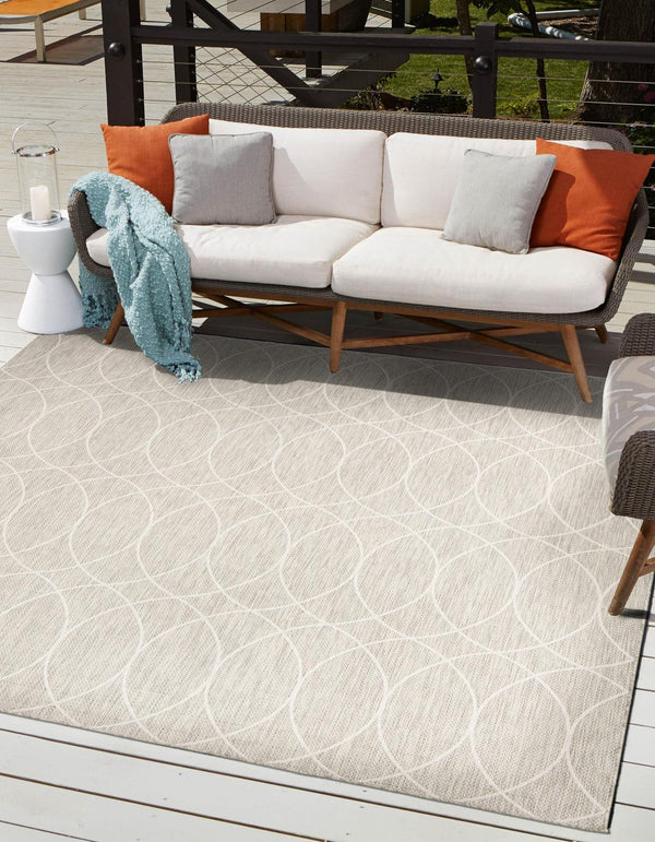 Unique Loom Outdoor Trellis Gitter Machine Made Trellis Rug Light Gray, Ivory 10' 0" x 10' 0"