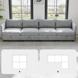 English Elm Modular Sectional Sofa Set with Hidden Storage Pocket Spring Living Room Couch Grey W680S00129