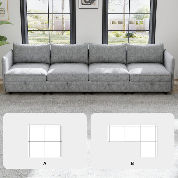 English Elm Modular Sectional Sofa Set with Hidden Storage Pocket Spring Living Room Couch Grey W680S00129