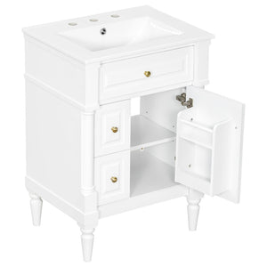 English Elm 24 Inch Freestanding Vanity with Ceramic Sink Rubberwood Frame Matte Finish Storage White N725P356058K