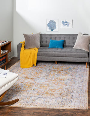 Unique Loom Timeless Thaddeus Machine Made Overdyed Rug Yellow, Ivory/Light Blue/Olive/Violet 7' 6" x 7' 7"