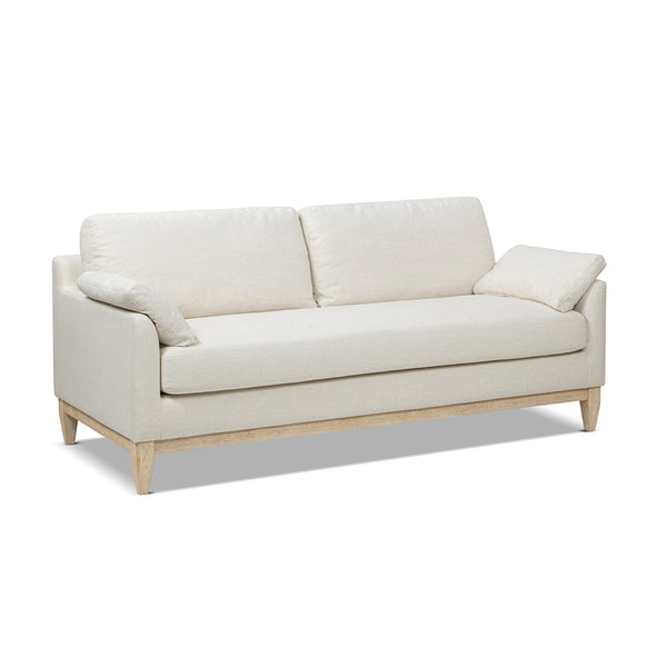 English Elm Jennifer Taylor Home - Pasadena 75.5" Modern Farmhouse Sofa in Flax White Linen — Eco Rubberwood Base, Plush Feather-Blend Pillows B2719P353146