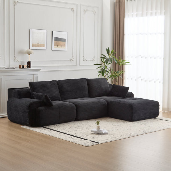 English Elm Modern Memory Foam Compressed Sofa — Pet-Friendly Corduroy Modular Sectional, Cloud-Like Comfort, No Assembly Black W3723S00010