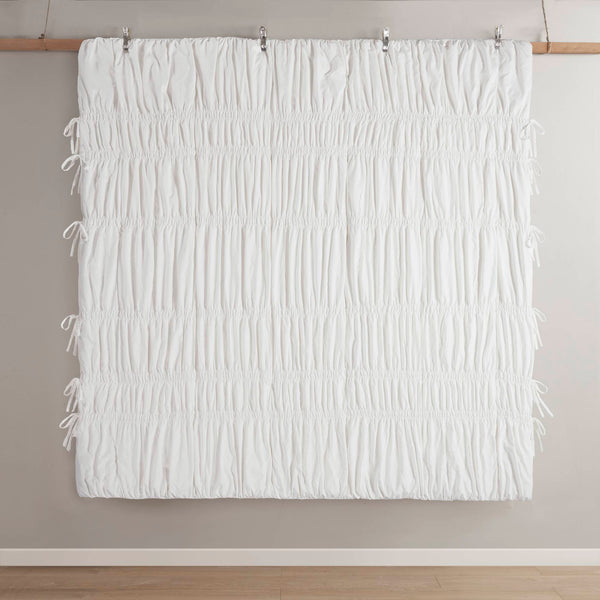 JLA Home 510 Design - Comforter French Country Ruched Comforter with Bow-Tie Accents, Brushed Microfiber, OEKO-TEX Safety White 5DS10-0305