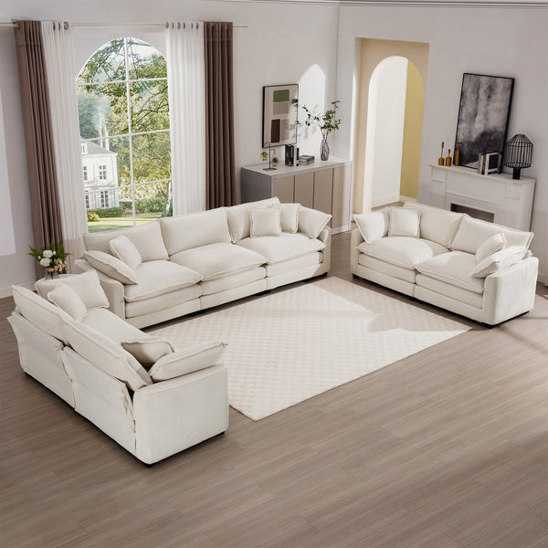 English Elm Modern 3-Piece Sofa Set: Elegant Light Beige Corduroy Sofas With Plush Cushions For Ultimate Comfort W714S00774