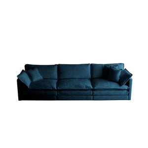 English Elm Mid-Century Solid Wood Frame Chenille Sofa 3-Seater with Plush Cushions and Versatile Sectional Options Blue W714S00315