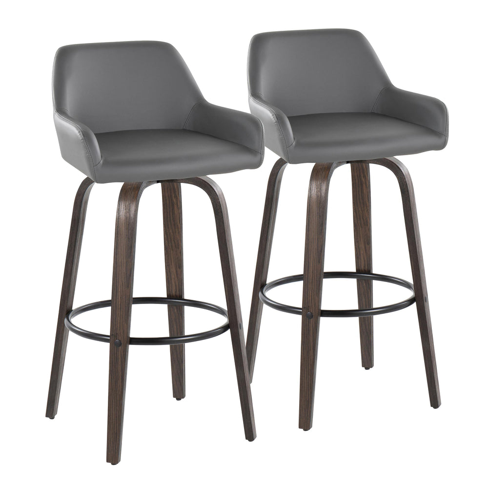 English Elm Daniella 30" Modern Swivel Barstools Set Of 2 In Walnut & Grey Faux Leather For Stylish Comfort B202S00553