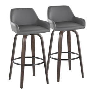 English Elm Daniella 30" Modern Swivel Barstools Set Of 2 In Walnut & Grey Faux Leather For Stylish Comfort B202S00553